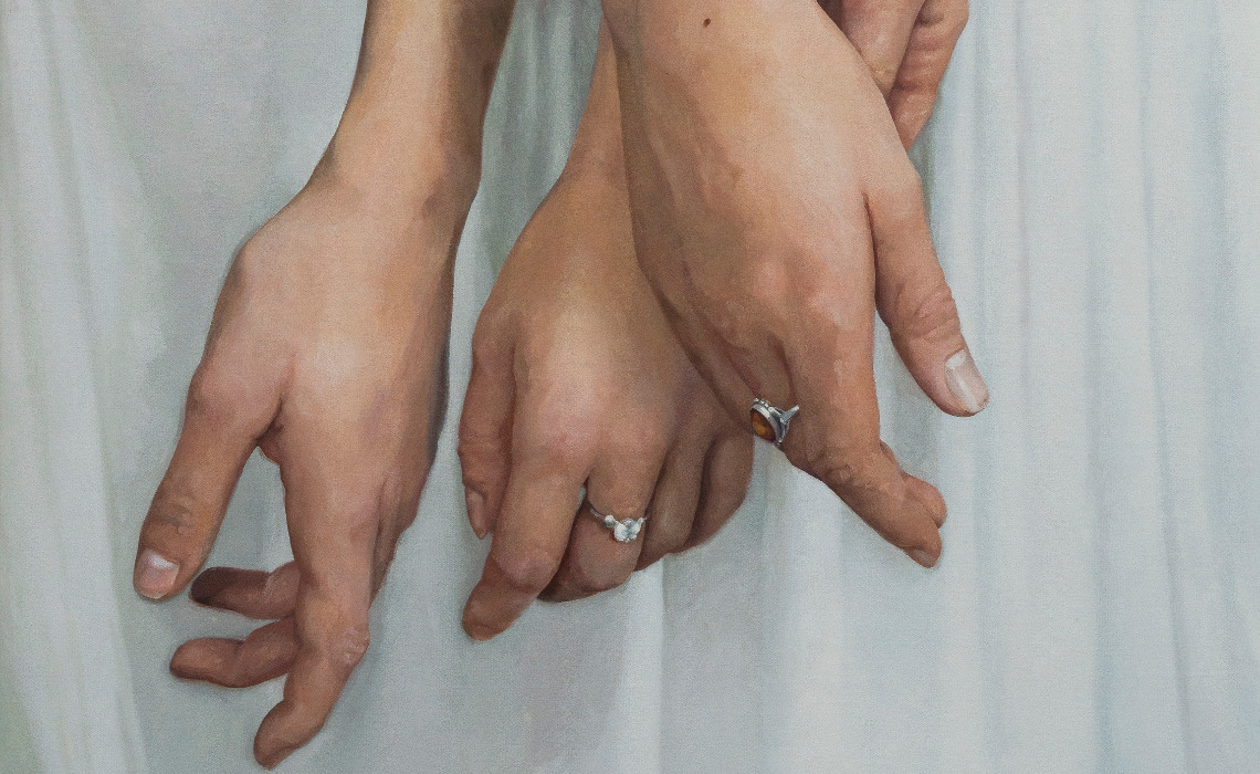 ÈVE(S) (détail), huile sur toile de Katia Bourdarel, 92 cm x 60 cm, 2019. © ADAGP, Paris, 2021