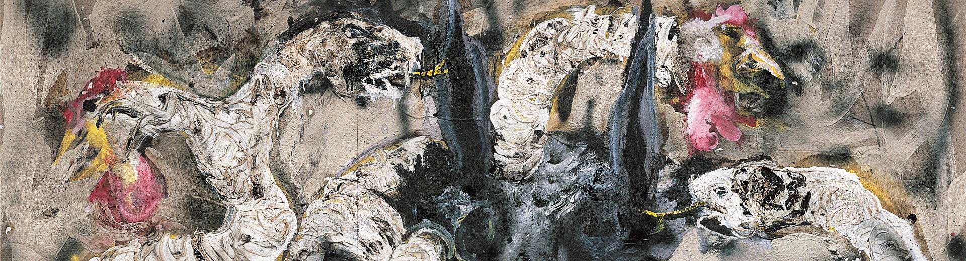Les Animaux malades de l’eugénisme III, série « Clones », 2003, peinture sur toile, 130 x 195 cm. © Collection particulière – Cliché M.Nguyen