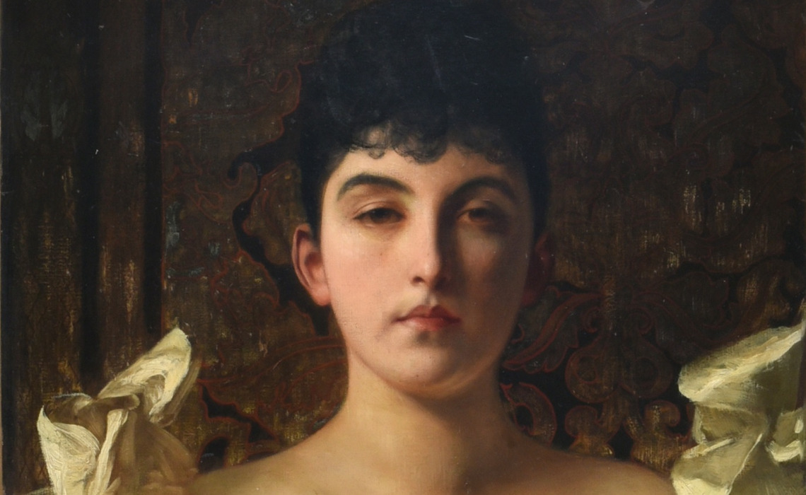 Collection Ville de Brive-musée Labenche : Rosanda Isabel Campbell, détail d'une huile sur toile par Benjamin-Constant, années 1880-1890 (inv. 88.86.39).