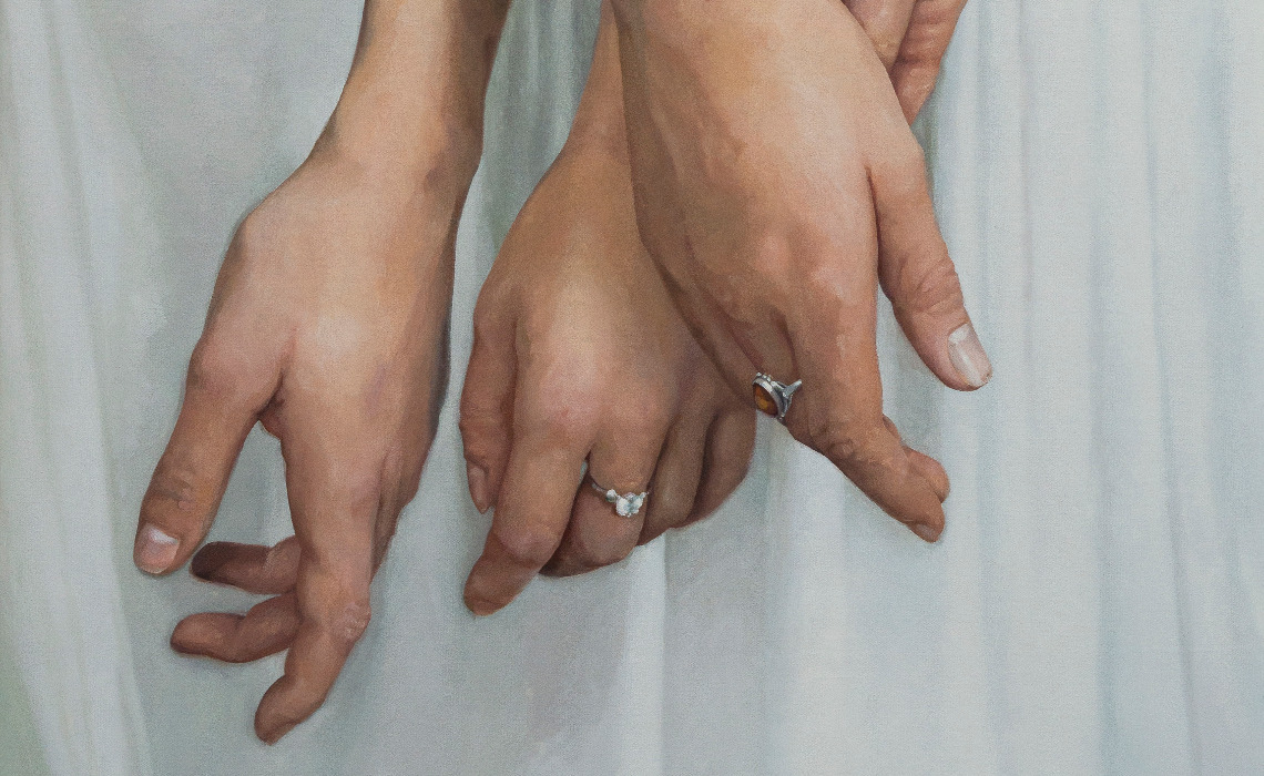 ÈVE(S) (détail), huile sur toile de Katia Bourdarel, 92 cm x 60 cm, 2019. © ADAGP, Paris, 2021